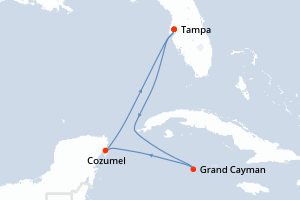 carte itinéraire croisière Caraïbes Mexique 5 jours au départ du port de Tampa