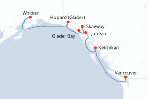 carte itinéraire croisière Alaska 7 jours au départ du port de Whittier