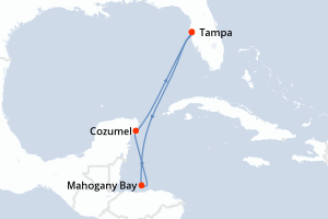 carte itinéraire croisière Caraïbes Mexique 5 jours au départ du port de Tampa