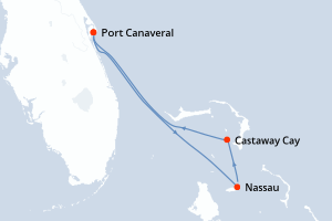Carte itinéraire croisière États-Unis, Bahamas - 3 jours au départ de Port Canaveral - Caraïbes Bahamas
