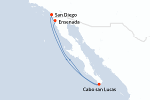 Carte itinéraire croisière Mexique, Etats-Unis - 5 jours au départ de San Diego - Amérique du Nord