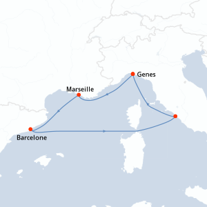 Carte de l'itinéraire de croisière Genes-Genes d'une durée de 5 jours