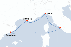 Carte de l'itinéraire de croisière Marseille-Marseille d'une durée de 5 jours