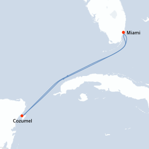 Carte de l'itinéraire de croisière Miami-Miami d'une durée de 4 jours