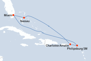 carte itinéraire croisière Caraïbes Bahamas 7 jours au départ du port de Miami