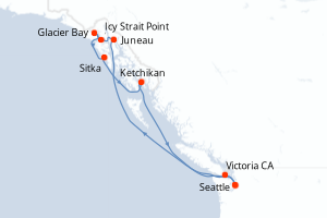 carte itinéraire croisière Alaska 7 jours au départ du port de Seattle