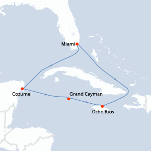 carte itinéraire croisière Caraïbes Mexique 6 jours au départ du port de Miami