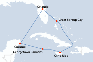 Carte itinéraire croisière États-Unis, Bahamas, Jamaïque, Caïmans (Îles), Mexique - 7 jours au départ de Orlando - Caraïbes Mexique