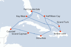 carte itinéraire croisière Caraïbes Bahamas 14 jours au départ du port de Fort Lauderdale