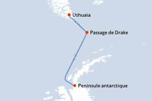 carte itinéraire croisière Antarctique 10 jours au départ du port de Ushuaia