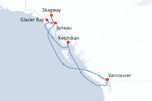 carte itinéraire croisière Alaska 7 jours au départ du port de Vancouver
