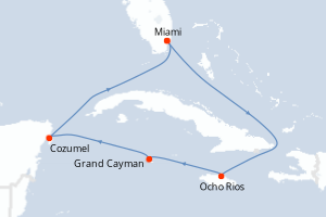 carte itinéraire croisière Caraïbes Mexique 6 jours au départ du port de Miami