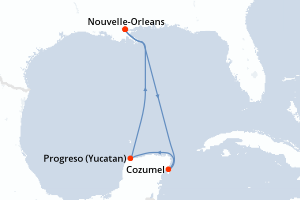 carte itinéraire croisière Caraïbes Mexique 5 jours au départ du port de Nouvelle-Orleans
