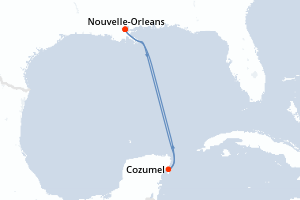 Carte de l'itinéraire de croisière Nouvelle-Orleans-Nouvelle-Orleans d'une durée de 4 jours