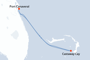 Carte itinéraire croisière Bahamas, Etats-Unis - 3 jours au départ de Port Canaveral - Caraïbes Bahamas