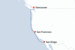 carte itinéraire croisière Amérique du Nord 5 jours au départ du port de Vancouver