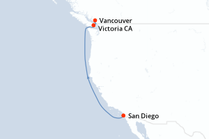 Carte de l'itinéraire de croisière San Diego-Vancouver d'une durée de 4 jours