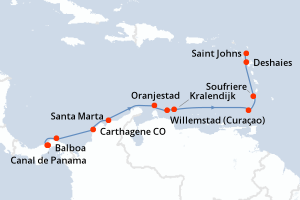 carte itinéraire croisière Caraïbes Bahamas 14 jours au départ du port de Balboa