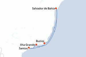 carte itinéraire croisière Brésil 6 jours au départ du port de Salvador de Bahia