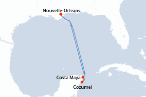 Carte de l'itinéraire de croisière Nouvelle-Orleans-Nouvelle-Orleans d'une durée de 5 jours