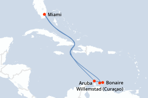 carte itinéraire croisière Caraïbes Bahamas 8 jours au départ du port de Miami