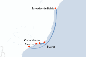 carte itinéraire croisière Amérique du Sud 8 jours au départ du port de Santos