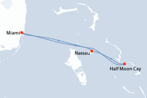 carte itinéraire croisière Caraïbes Bahamas 4 jours au départ du port de Miami