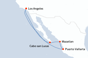 carte itinéraire croisière Riviera Mexicaine 7 jours au départ du port de Los Angeles
