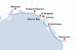 carte itinéraire croisière Alaska 7 jours au départ du port de Whittier