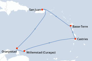 Carte de l'itinéraire de croisière San Juan-San Juan d'une durée de 7 jours
