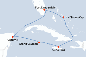 carte itinéraire croisière Caraïbes Bahamas 7 jours au départ du port de Fort Lauderdale