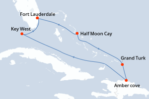 Carte itinéraire croisière Bahamas, Etats-Unis, République dominicaine - 7 jours au départ de Fort Lauderdale - Caraïbes Bahamas