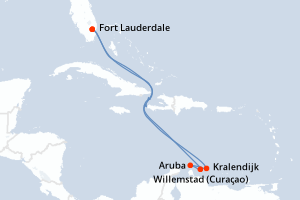 Carte de l'itinéraire de croisière Fort Lauderdale-Fort Lauderdale d'une durée de 8 jours