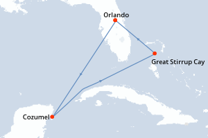 carte itinéraire croisière Caraïbes Mexique 5 jours au départ du port de Orlando