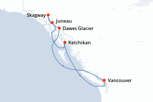 Carte itinéraire croisière Canada, États-Unis - 7 jours au départ de Vancouver - Alaska