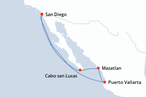 carte itinéraire croisière Riviera Mexicaine 7 jours au départ du port de San Diego