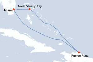 carte itinéraire croisière Caraïbes Bahamas 5 jours au départ du port de Miami