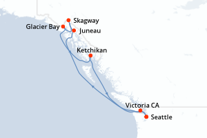 carte itinéraire croisière Alaska 7 jours au départ du port de Seattle