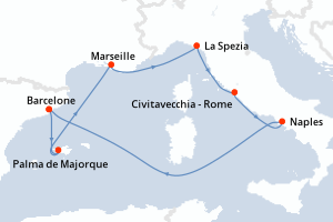 carte itinéraire croisière Méditerranée 7 jours au départ du port de Barcelone