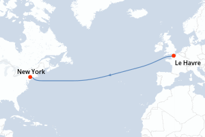 carte itinéraire croisière Transatlantique 7 jours au départ du port de Le Havre