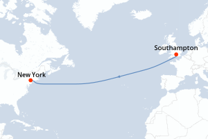 carte itinéraire croisière Transatlantique 7 jours au départ du port de Southampton