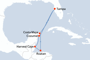 Carte de l'itinéraire de croisière Tampa-Tampa d'une durée de 7 jours