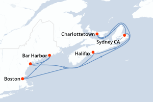 carte itinéraire croisière Amérique du Nord 7 jours au départ du port de Boston