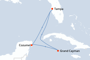 carte itinéraire croisière Caraïbes Mexique 5 jours au départ du port de Tampa