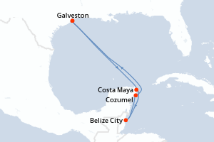 carte itinéraire croisière Caraïbes Mexique 6 jours au départ du port de Galveston