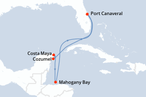 carte itinéraire croisière Caraïbes Bahamas 7 jours au départ du port de Port Canaveral