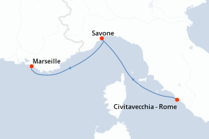 Carte itinéraire croisière Italie, France - 3 jours au départ de Palerme - Méditerranée