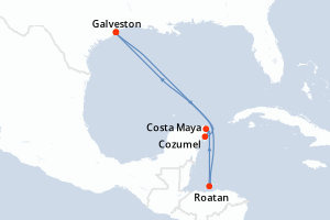 carte itinéraire croisière Caraïbes Mexique 7 jours au départ du port de Galveston