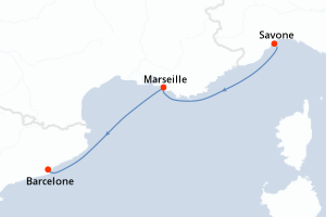 Carte itinéraire croisière Italie, France, Espagne - 2 jours au départ de Savone - Europe du Nord