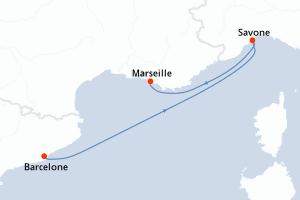 carte itinéraire croisière Méditerranée 2 jours au départ du port de Barcelone